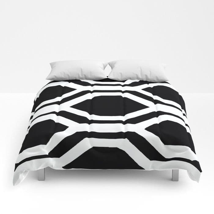 Black and White Geometric Comforter - Cozy Microfiber Polyester Bedding