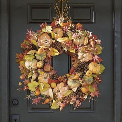 Harvest Pumpkin Wreath | Grandin Road | Outdoor holiday wreaths, Fall ...