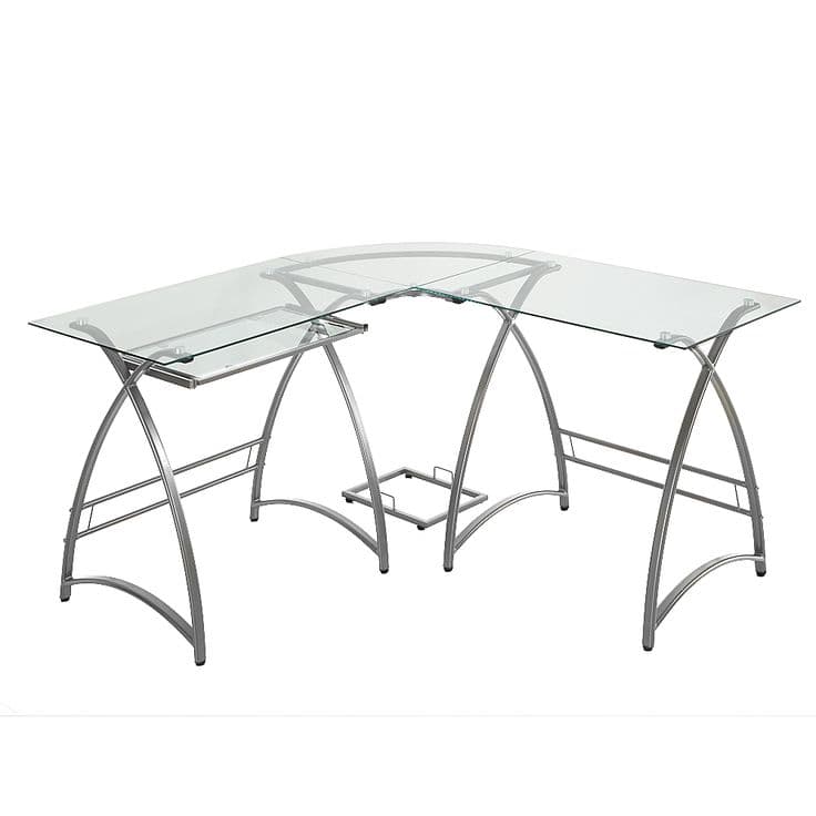 Walker Edison Modern L-Shaped Glass Computer Desk Silver