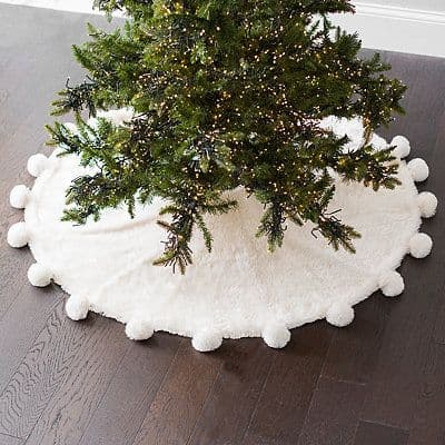 Faux Fur Christmas Tree Skirt with Pom Poms | Christmas tree skirt ...