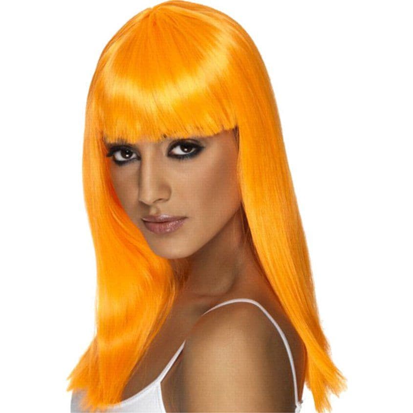 Glamourama Wig - Neon Orange - Adults Fancy Dress Wigs (each ...