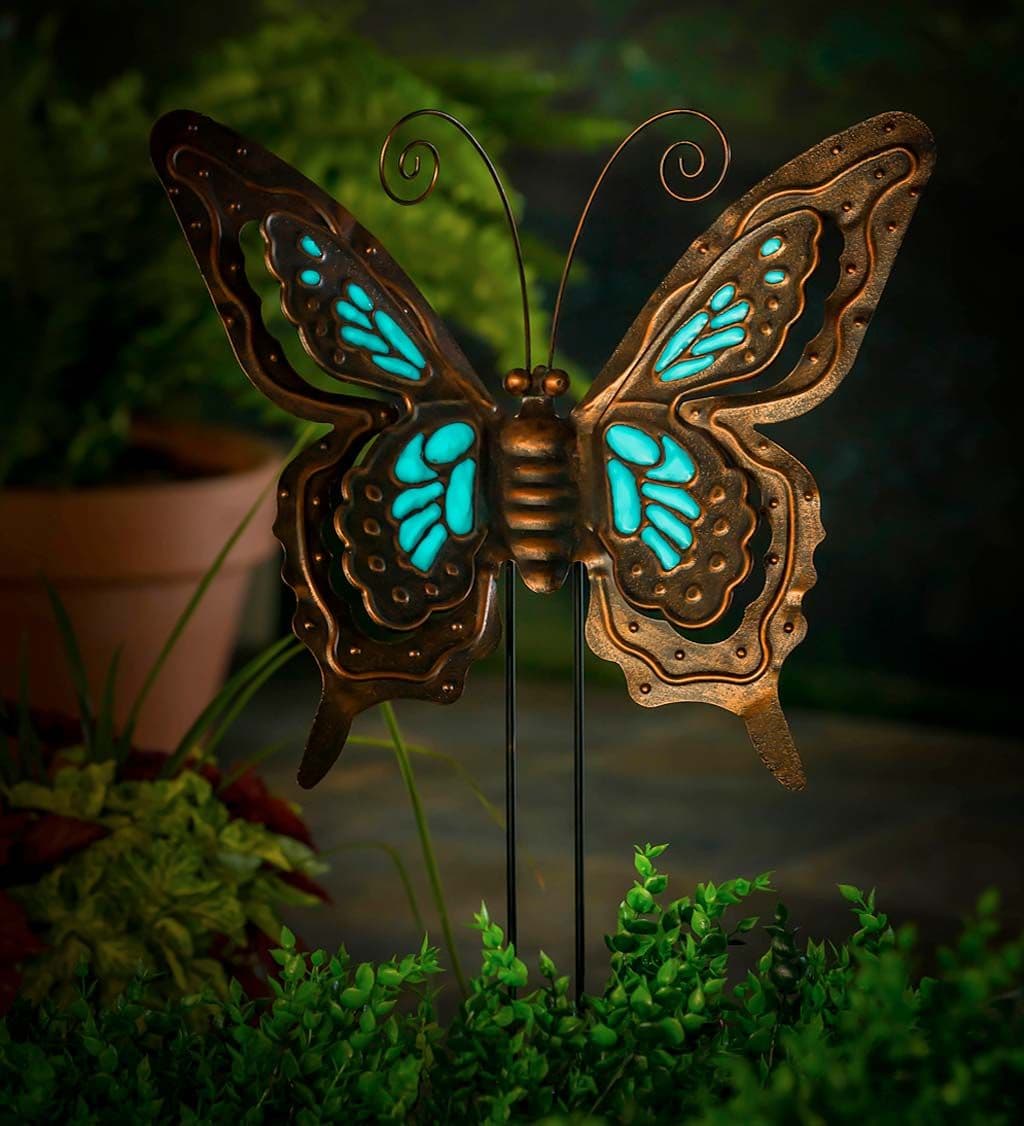 Glow in the Dark Butterfly Garden Stake | Metal wind spinners ...