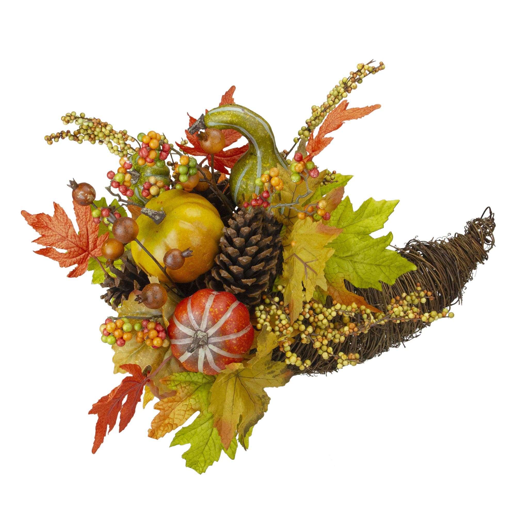 18" Autumn Harvest Gourds and Maple Leaf Cornucopia Decoration ...