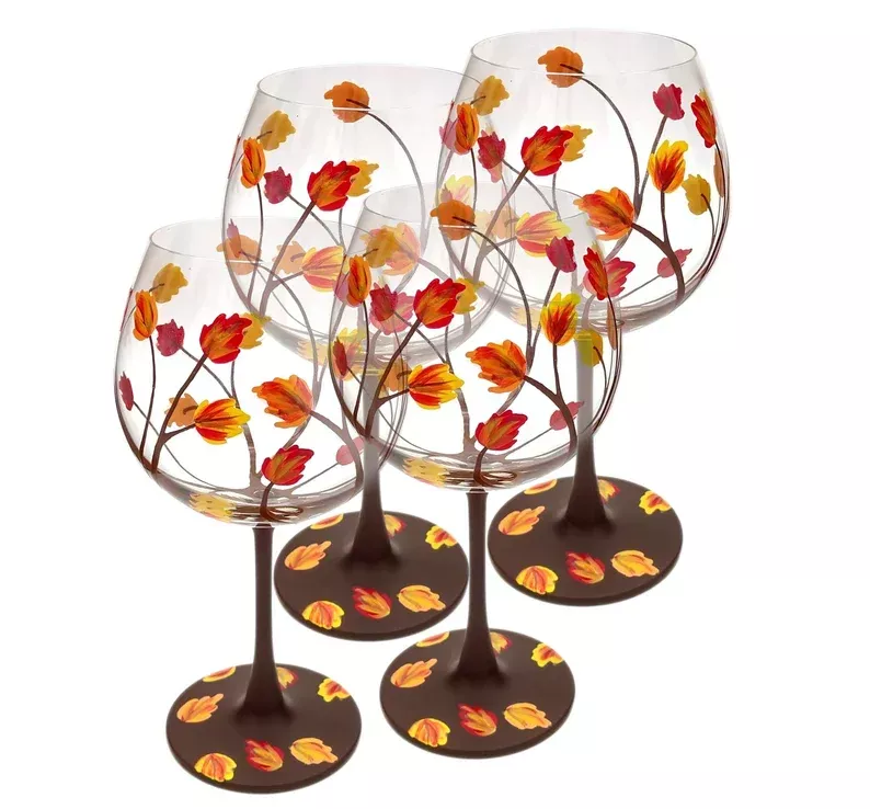 Set of 4 Autumn Leaves Wine Glasses Hand Painted Fall Leaf - Etsy ...