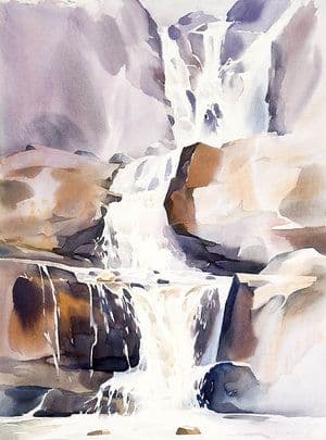 Rocky Mountains Falls Study | Waterfall drawing, Watercolor landscape ...