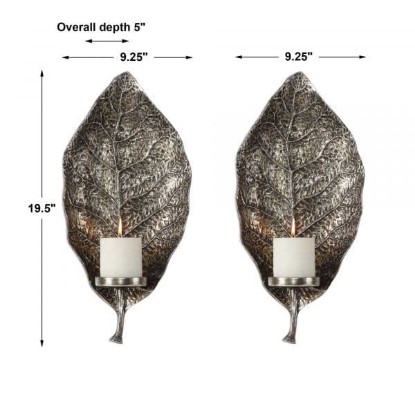 Zelkova Leaf Wall Sconces S/2 in Silver by Uttermost | Sconces, Wall ...