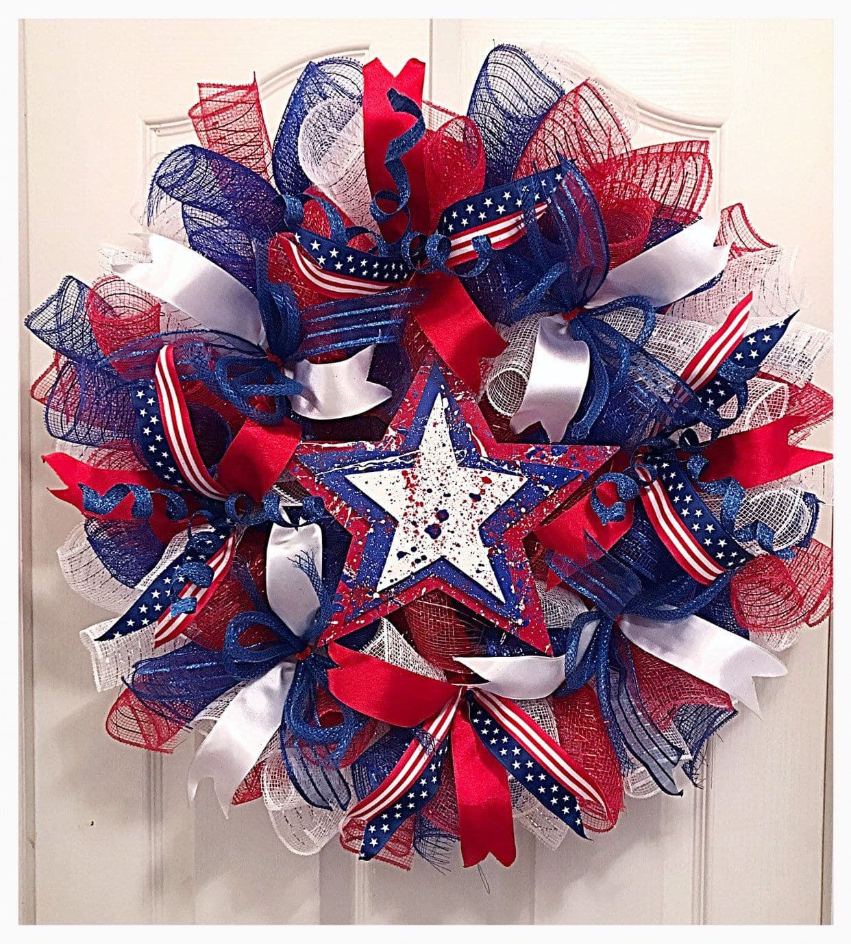 Patriotic Deco Mesh Wreath/labor Day Wreath/red, White and Blue Deco ...