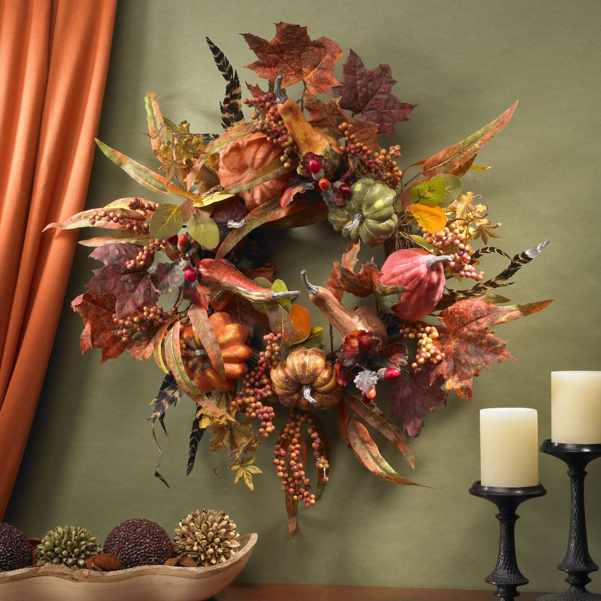 "24\" Pumpkin & Berry Wreath By Nearly Natural in Red | Michaels ...