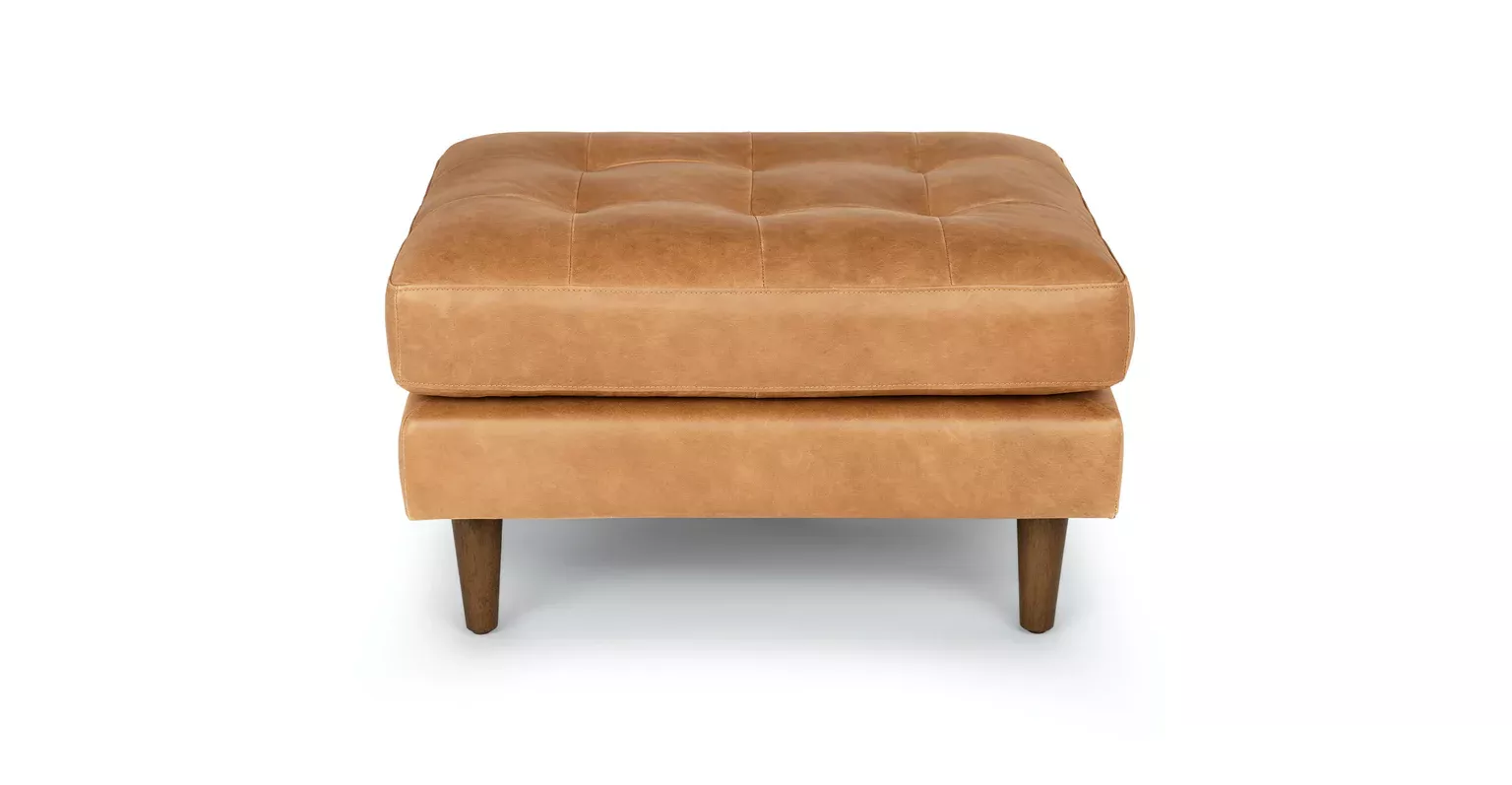 Sven 30" Leather Ottoman - Charme Tan | Tan ottoman, Mid century modern ...