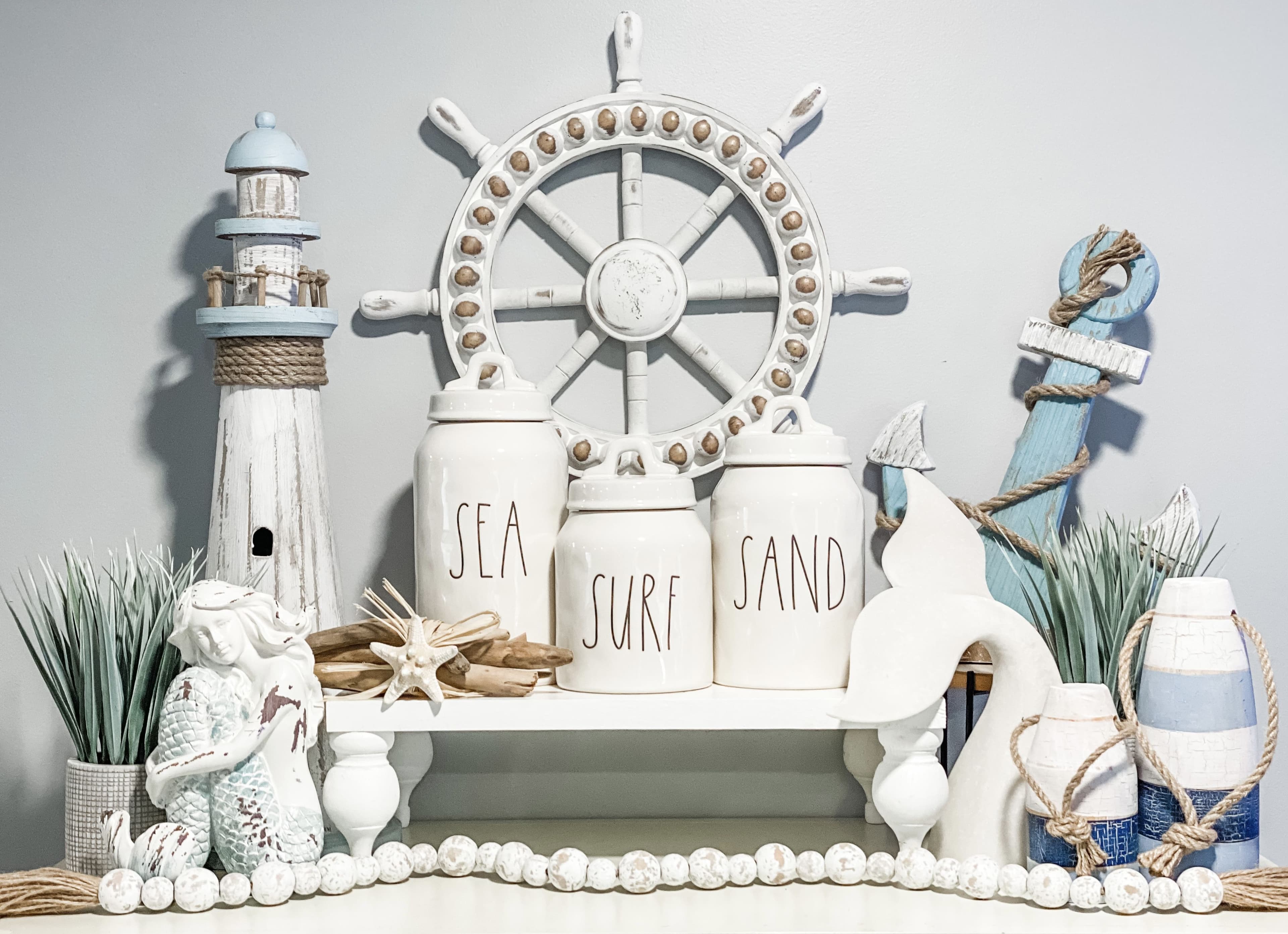 Rae Dunn summer beach display | Coastal beach decor, Coastal farmhouse ...