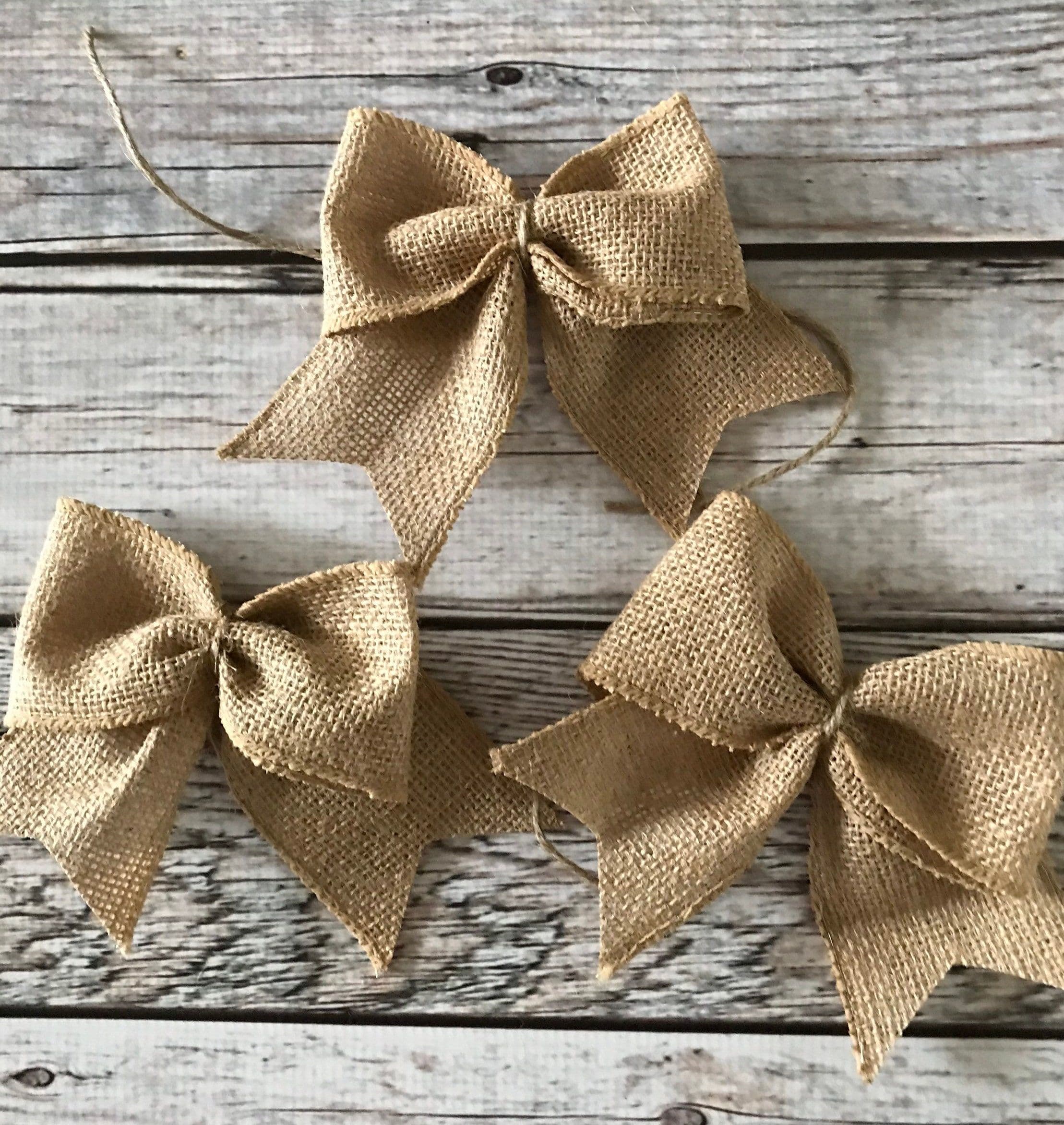 Rustic Burlap Christmas Tree Bows - Farmhouse Decoration