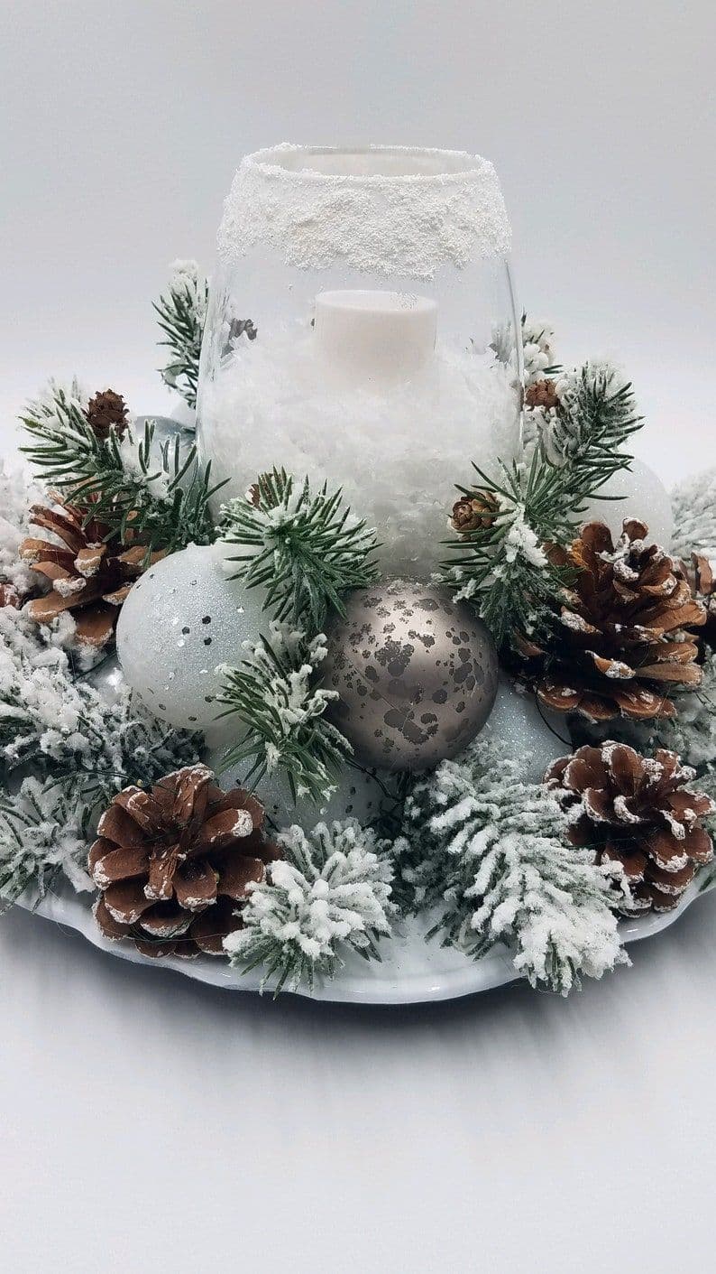Winter Candleholder Centerpiece Candleholder Centerpiece Winter Decor ...