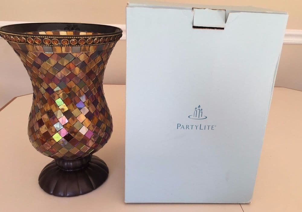 Partylite Global Fusion Hurricane Mosaic Pillar Candle Holder with Box ...