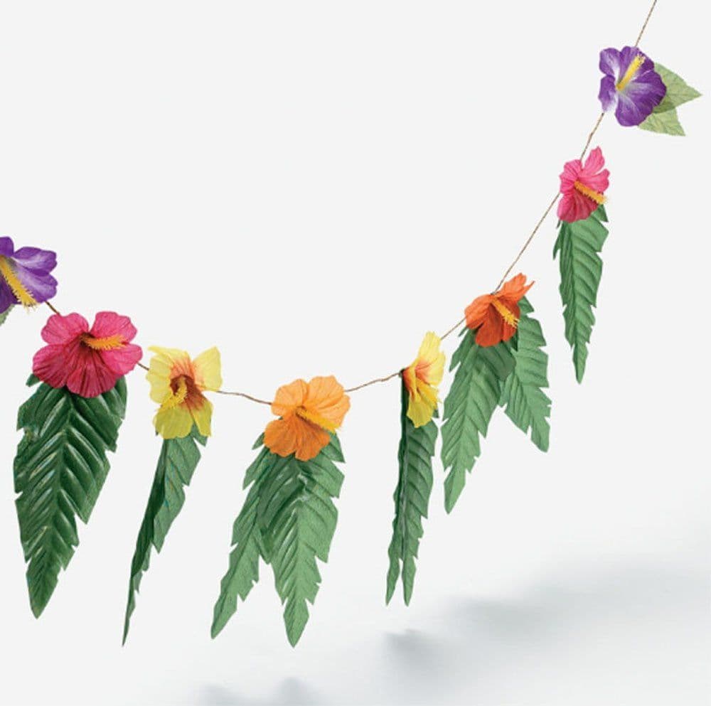Amazon.com: 4 Strands Hibiscus Flowers & Leaves Garland Luau Party ...