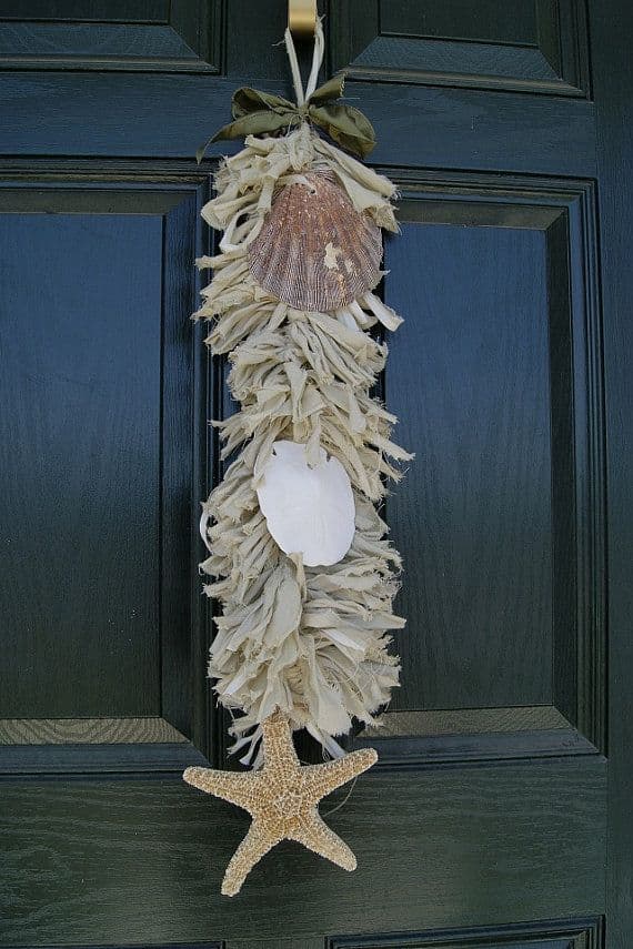 25 Beige Linen Ragged Door Swag with Shells and Moss | Etsy | Door swag ...