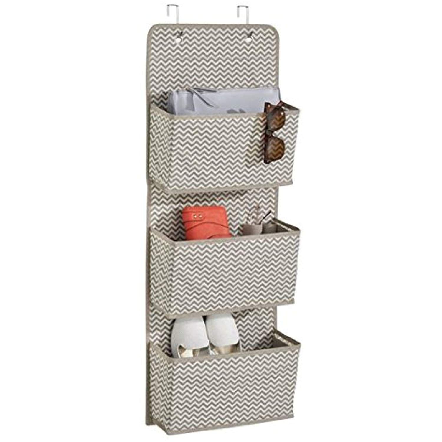 mDesign Soft Fabric Over The Door Hanging Storage Organizer with 3 ...