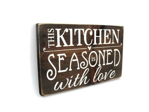 Kitchen Wall Quote Rustic Wood Sign - This Kitchen is Seasoned with Love