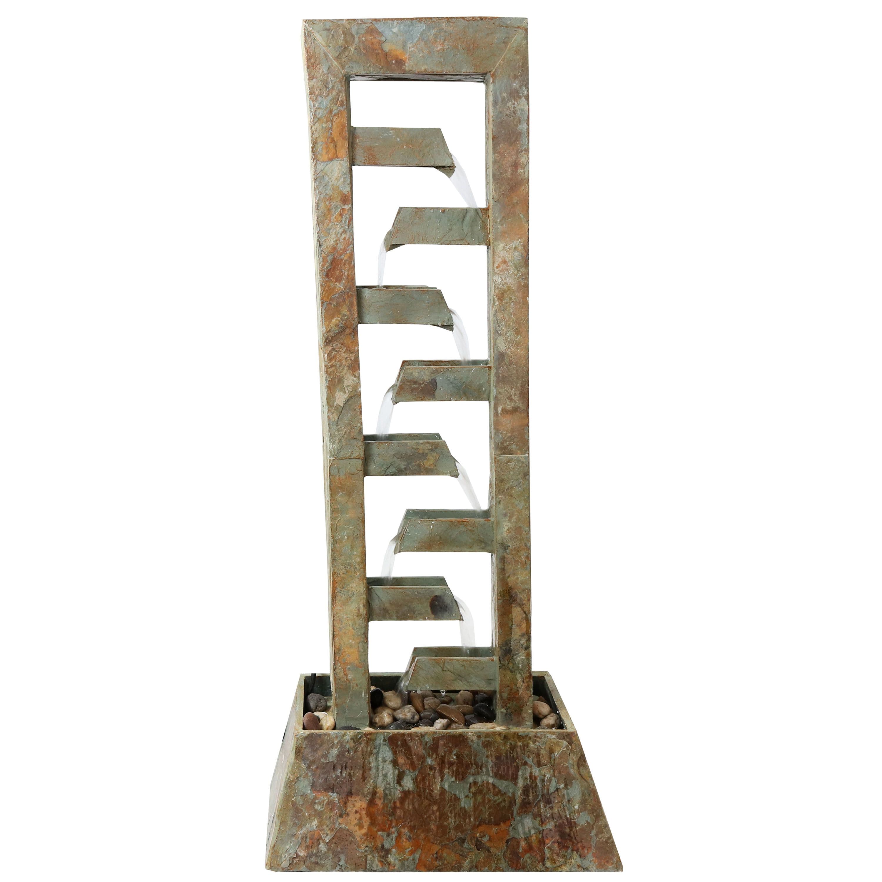 Sunnydaze Stacked Slate Freestanding Waterfall Fountain - 49 in | Water ...