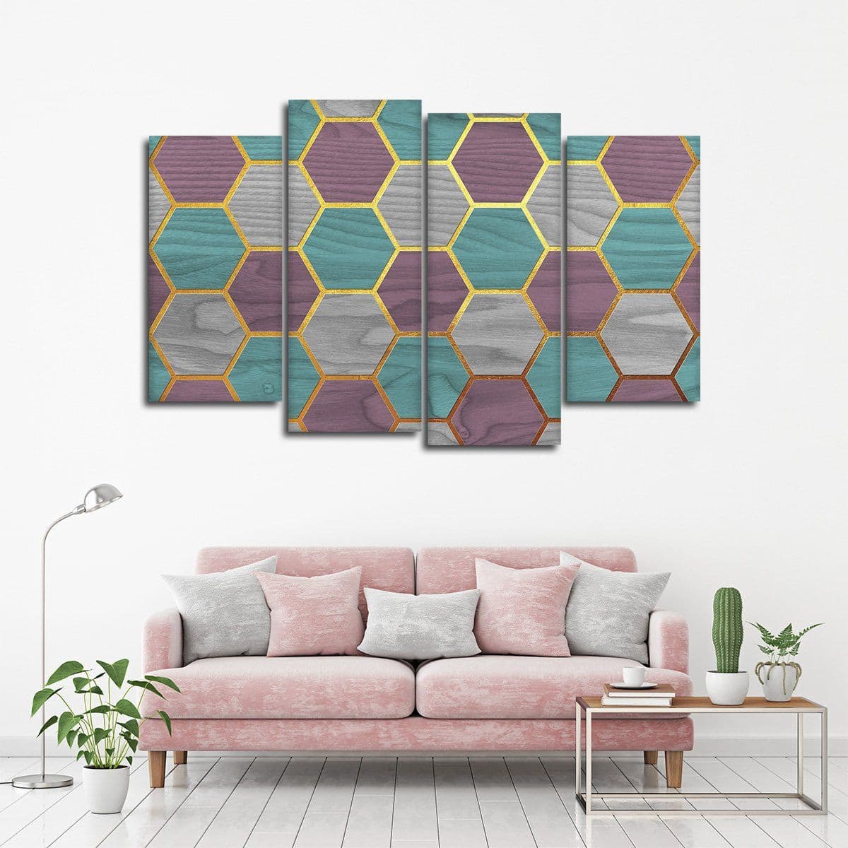 Hexagon Geo Multi Panel Canvas Wall Art in 2020 | Geometric wall art ...