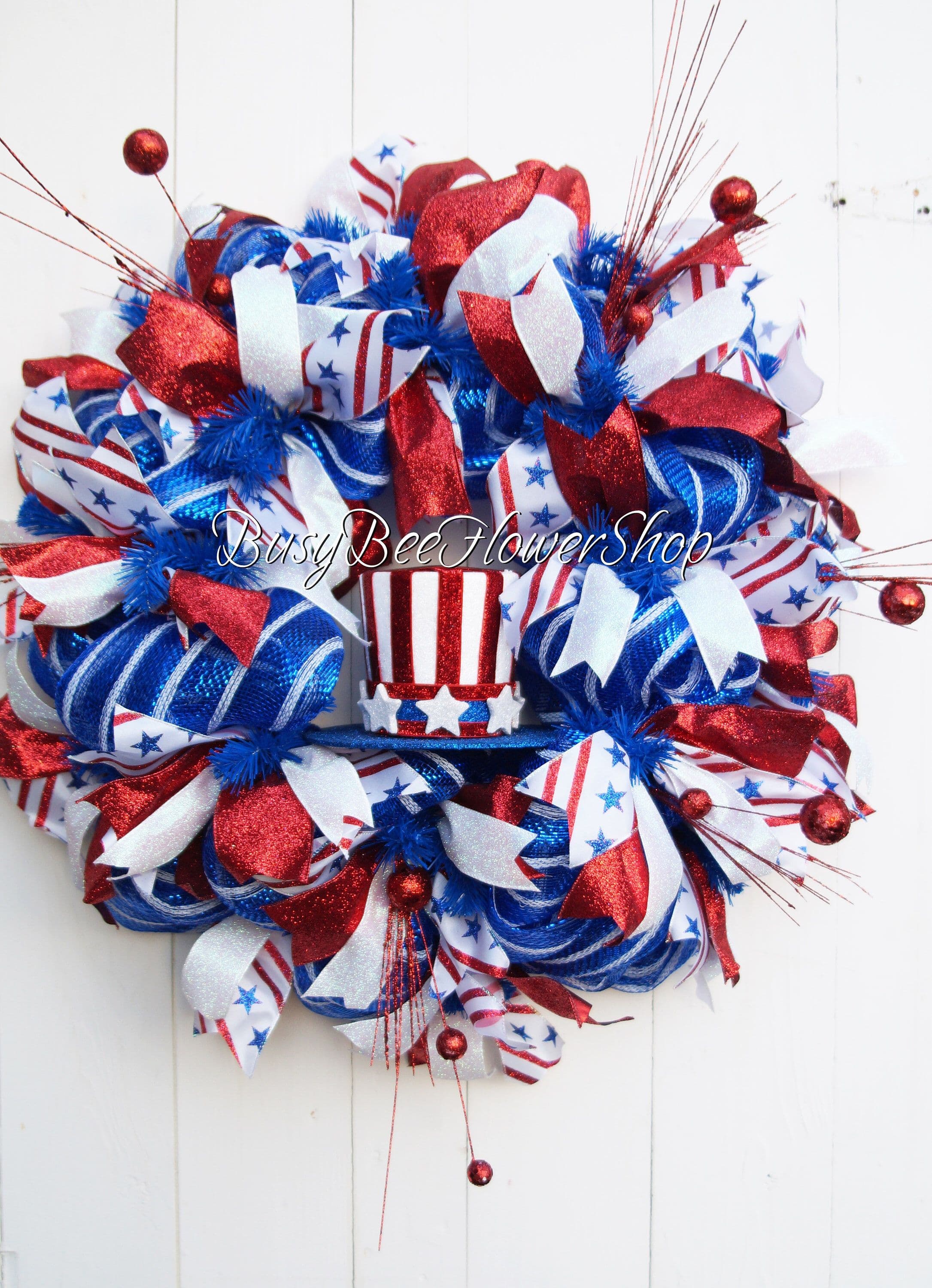 Red White Blue Patriotic Deco Mesh Wreath for Front Door | Etsy | Deco ...