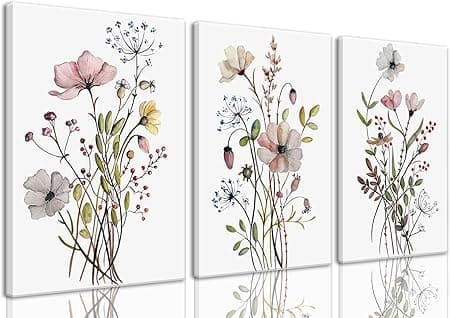 Amazon.com: Bwodke Framed Wildflower Canvas Wall Art Pink Watercolor ...