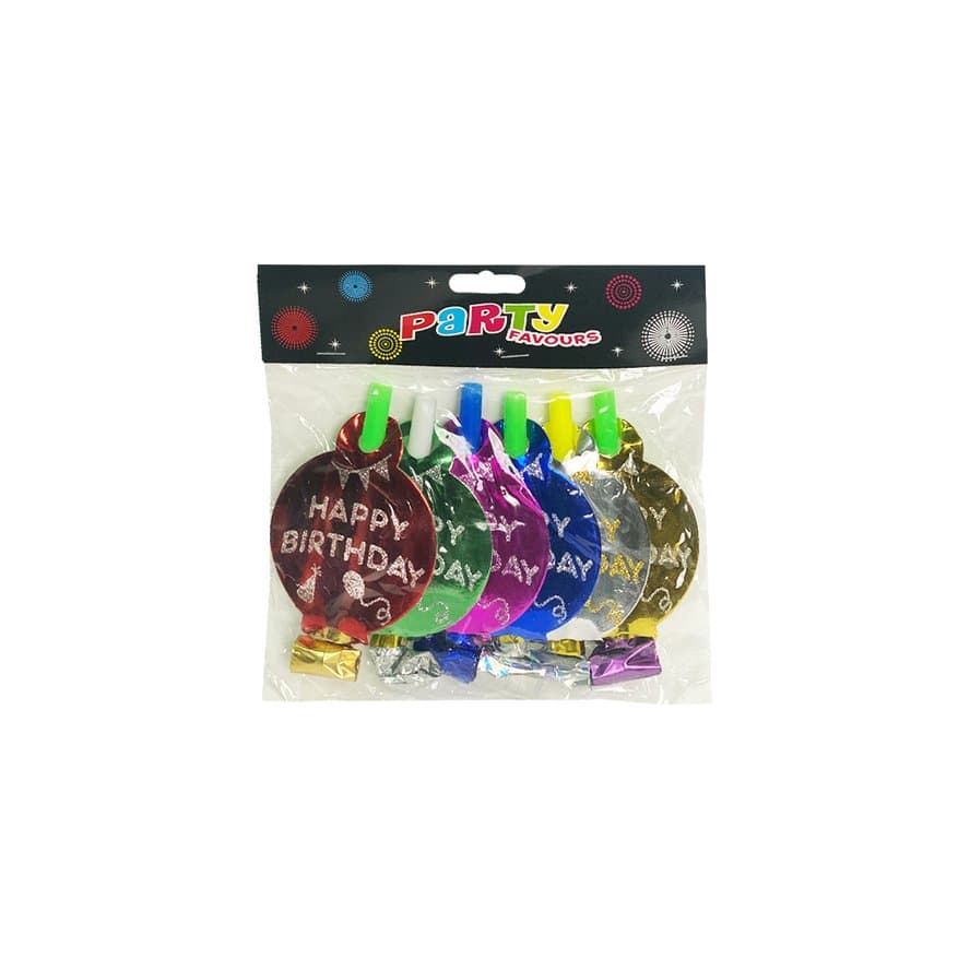 Party Blow Out Whistles Happy Birthday Colourful - 6 Pcs • Yuehlia