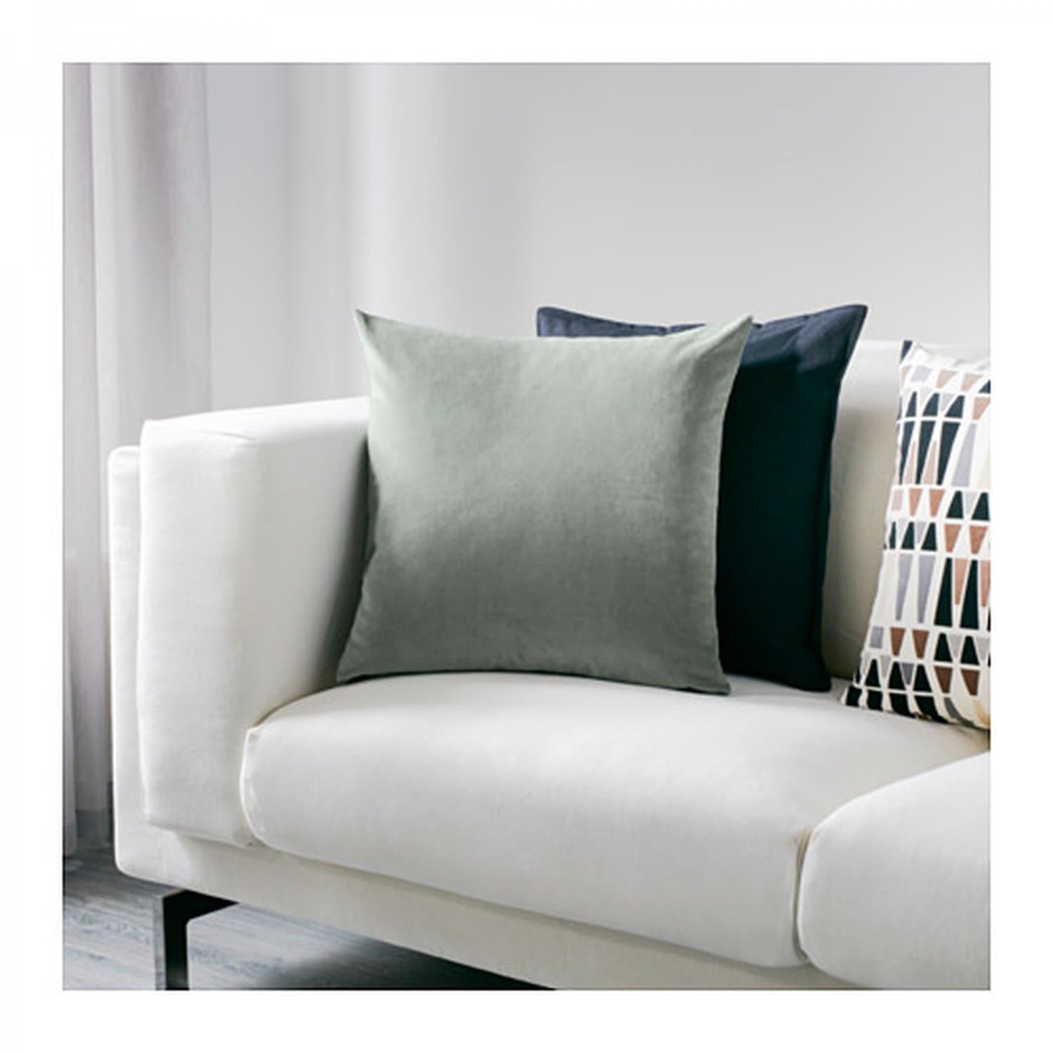 IKEA Sanela Cushion COVER Pillow Sham 20" x 20" Velvet GRAY GREEN Grey