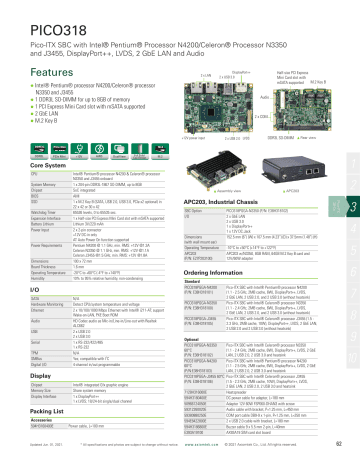 Axiomtek PICO318 2.5-inch Pico-ITX Board Datasheet | Manualzz