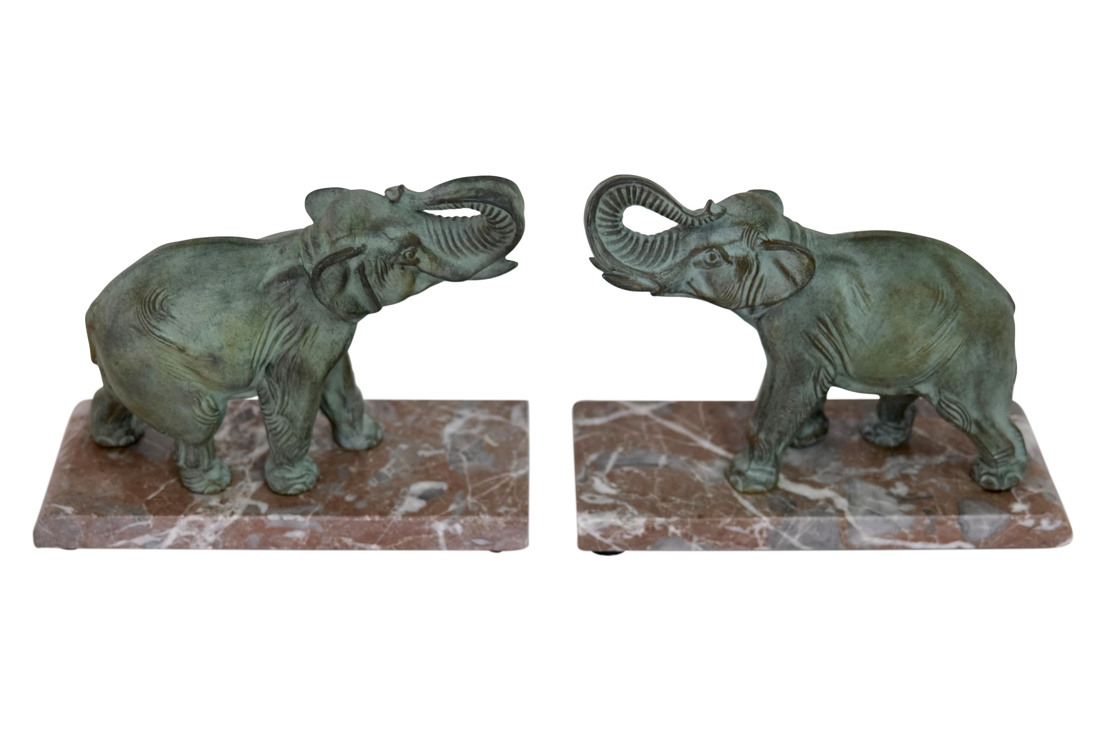 Art Deco Elephant Bookends with Raised Trunk at 1stDibs