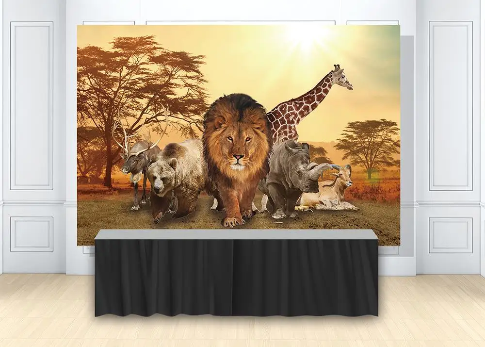 Wild-One-Birthday-Party-Backdrop-African-Forest-Jungle-Safari-Animals ...