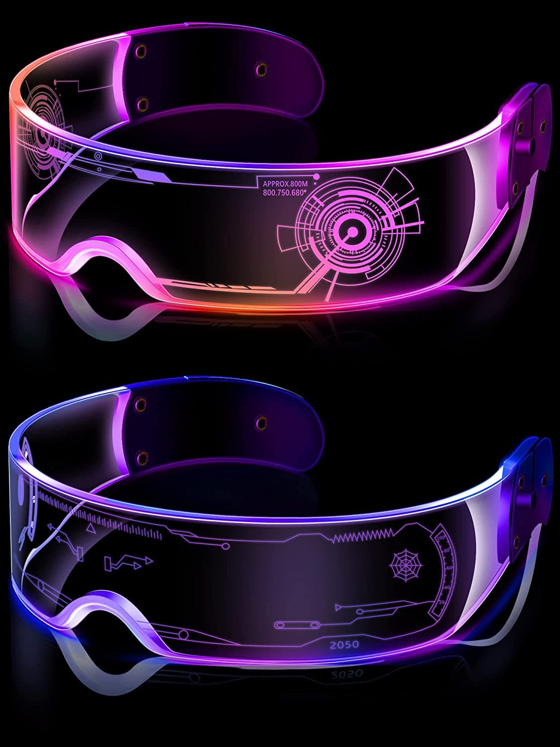 2 Pairs LED Visor Glasses 7 Colors Futuristic Glasses 4 Modes Light Up ...