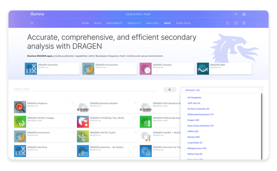 DRAGEN apps and pipelines | Tools for genomic data analysis