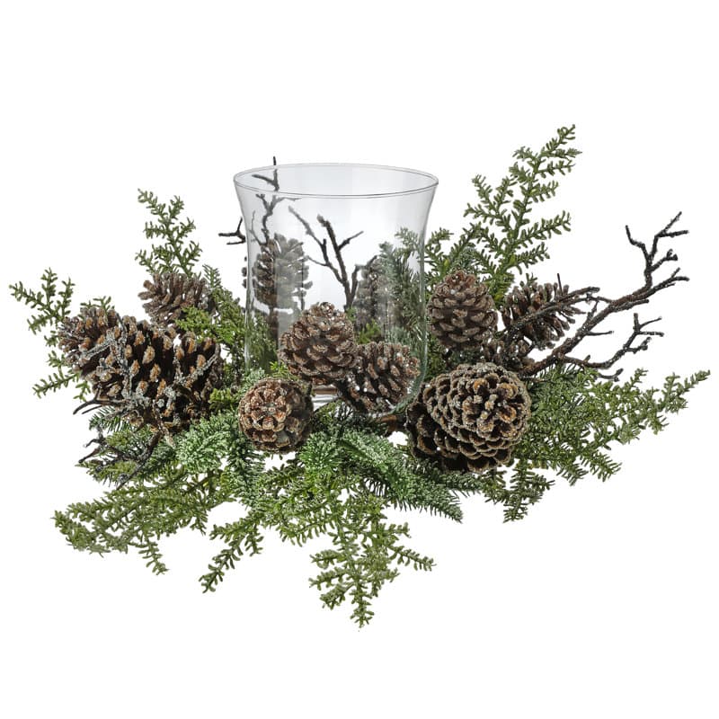 The Holiday Aisle® 22" Iced Northwoods Evergreen Pinecone Hurricane ...