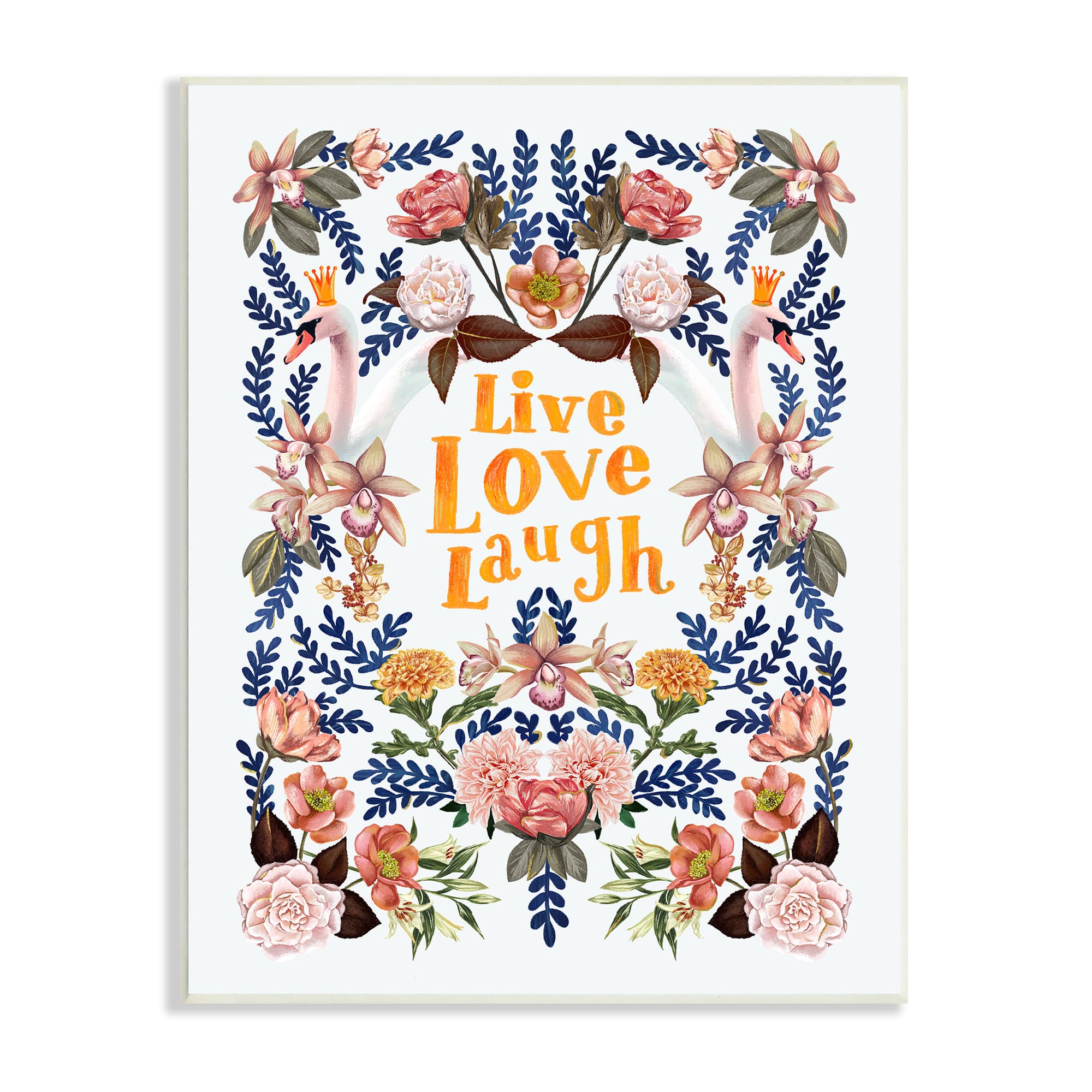Stupell Industries Live Love Laugh Floral Crowned Swans Botanical Trim ...