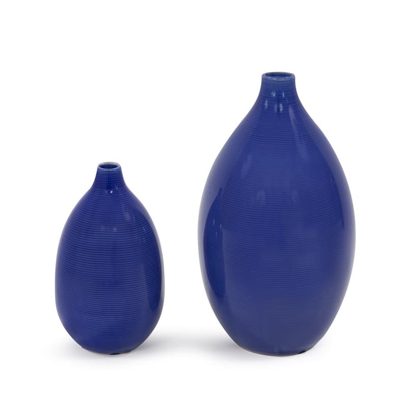 Ivy Bronx Set Of 2 Deep Indigo Blue Ceramic Bulb Vases | Wayfair