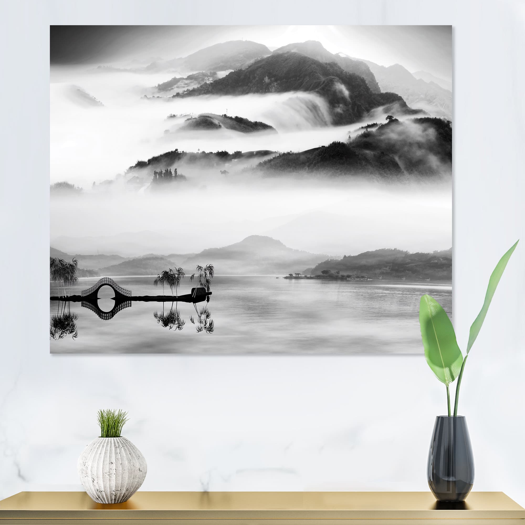 East Urban Home Chinese Monochrome Mountain Landscape - Wrapped Canvas ...