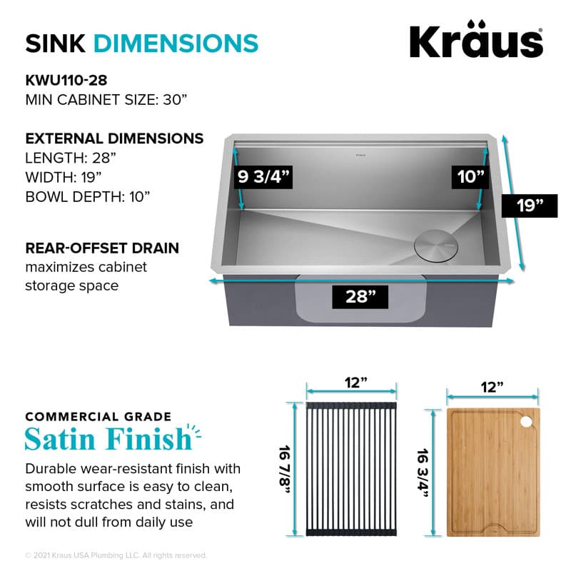 KRAUS Kore™ 28" L Undermount Workstation 16 Gauge Stainless Steel ...