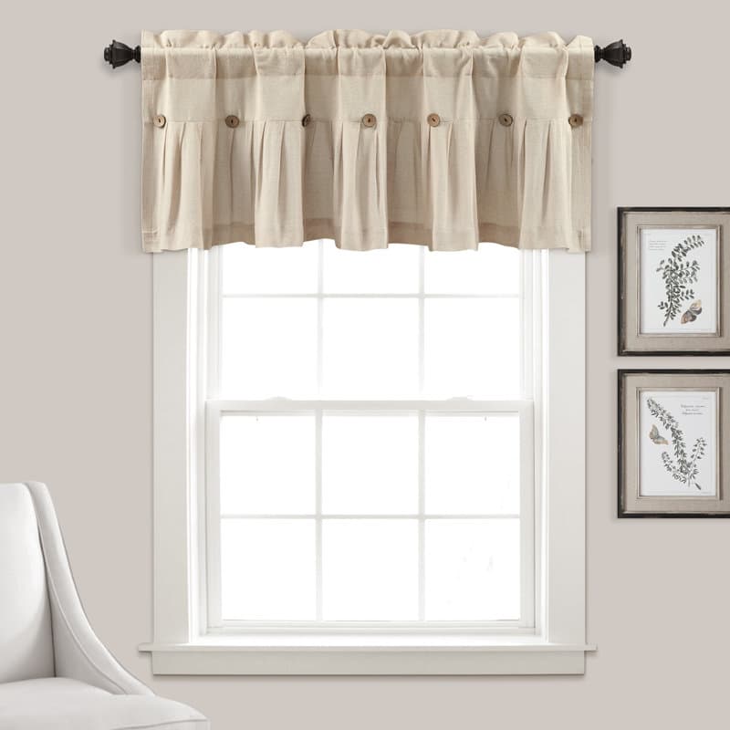 Lush Decor Linen Button Solid Color Cotton Blend Tailored 52" Window ...