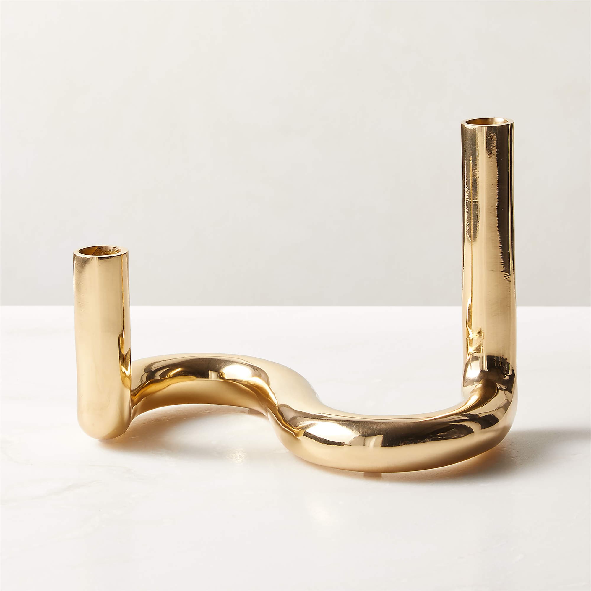 Freya Brass Double Modern Taper Candle Holder + Reviews | CB2