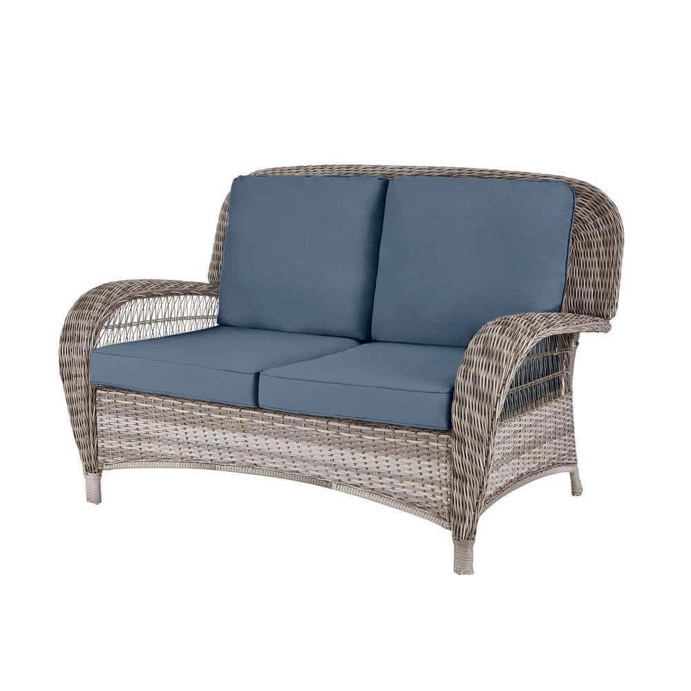 Hampton Bay Beacon Park Gray Wicker Outdoor Patio Loveseat With ...