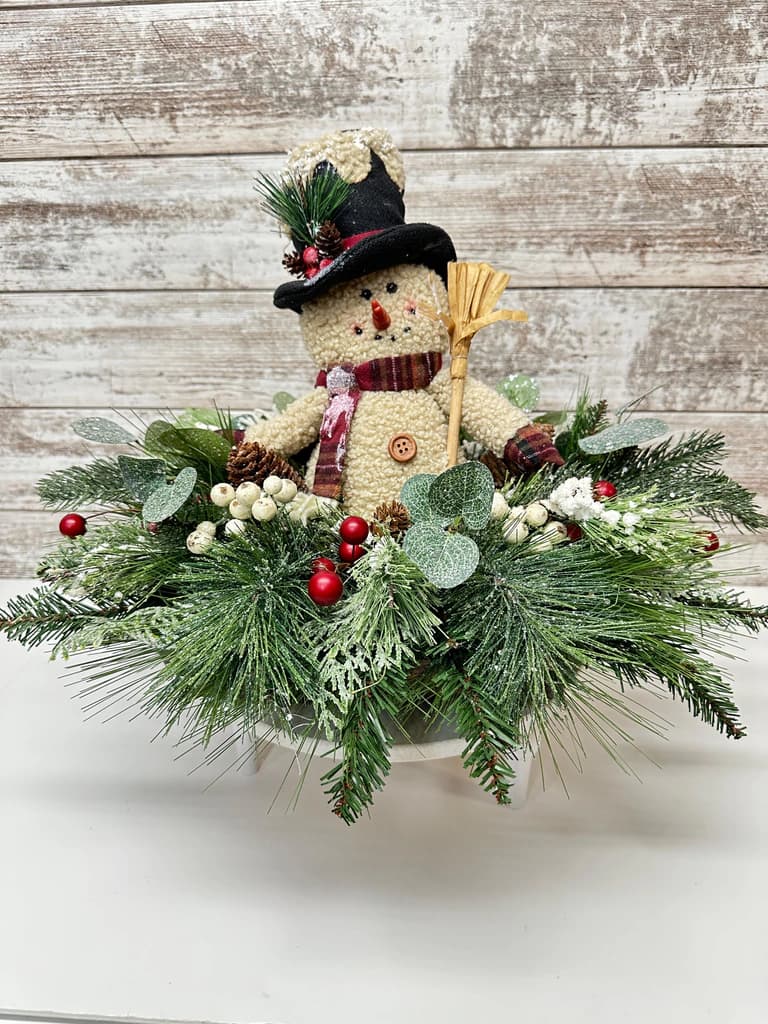 Elegant Winter Centerpiece with Frosted Pine and Snow Berries, Floral ...