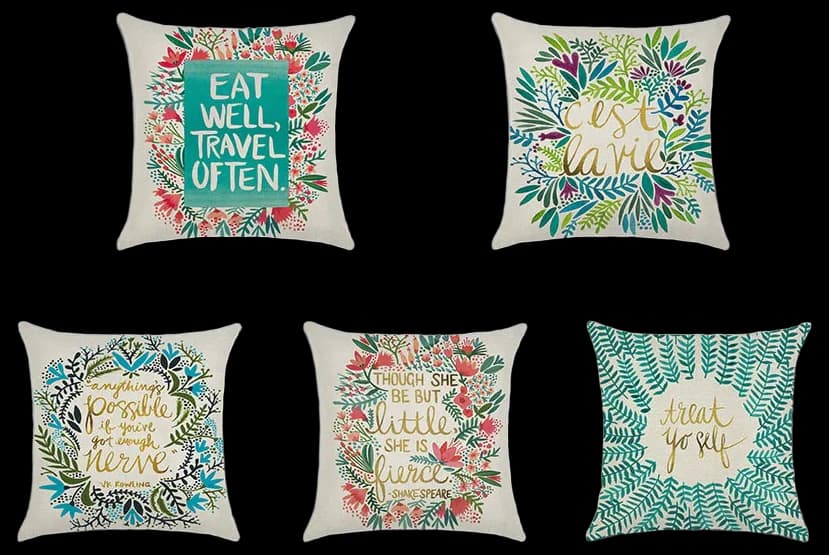 Tropical Flower Cotton Linen Pillow Case Funny Letter Pillow Cover ...