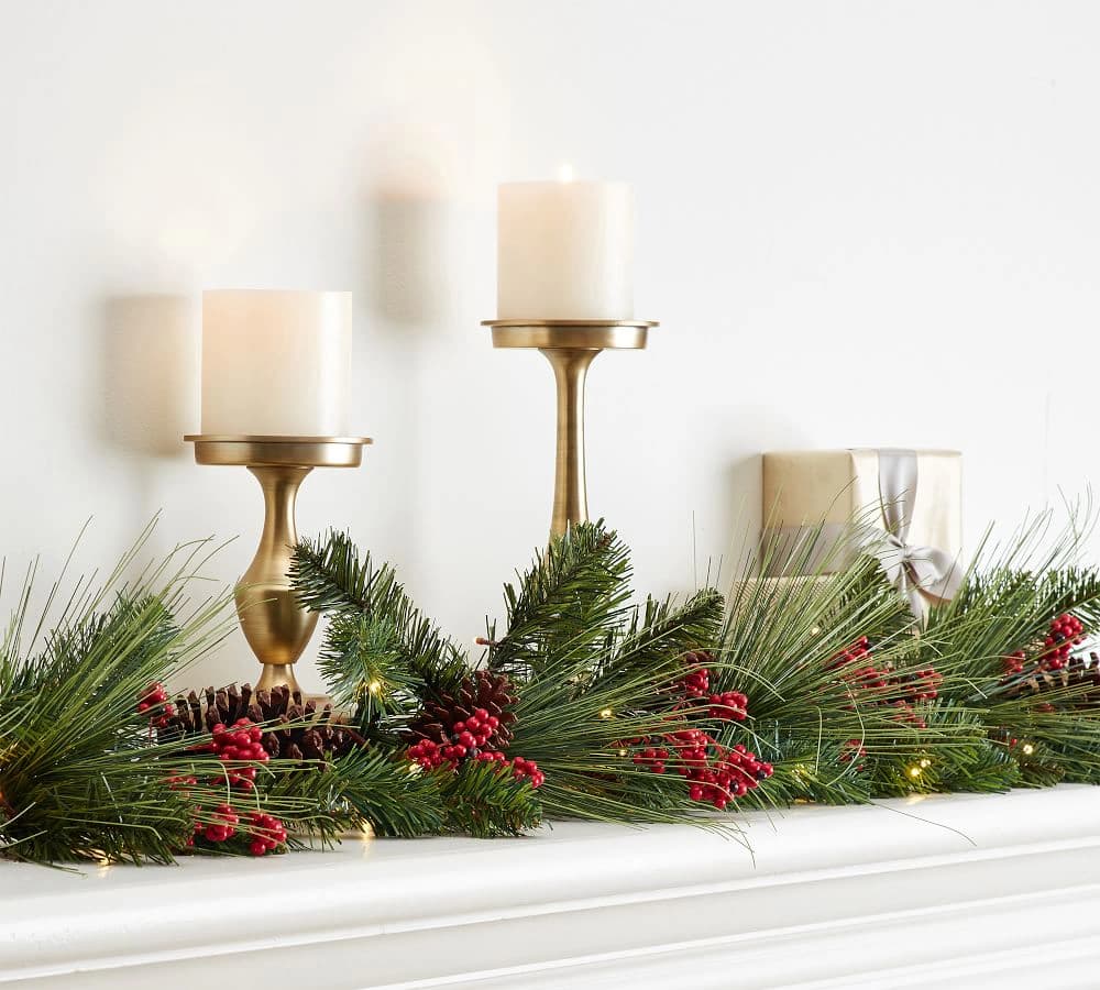 Lit Faux Red Berry Wreath & Garland | Pottery Barn