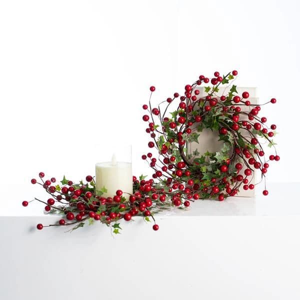 WNFJR Artificial Holly Berry Candle Rings Christmas Small Red Berries ...