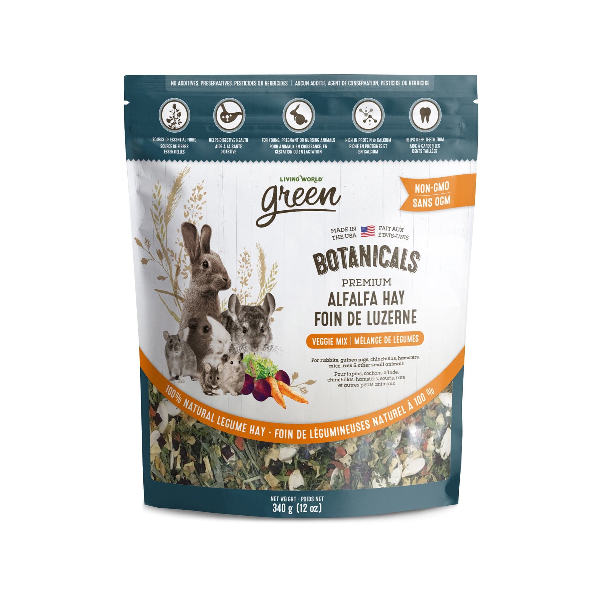 Living World Green Botanicals Premium Alfalfa Hay - Veggie Mix - 340g ...