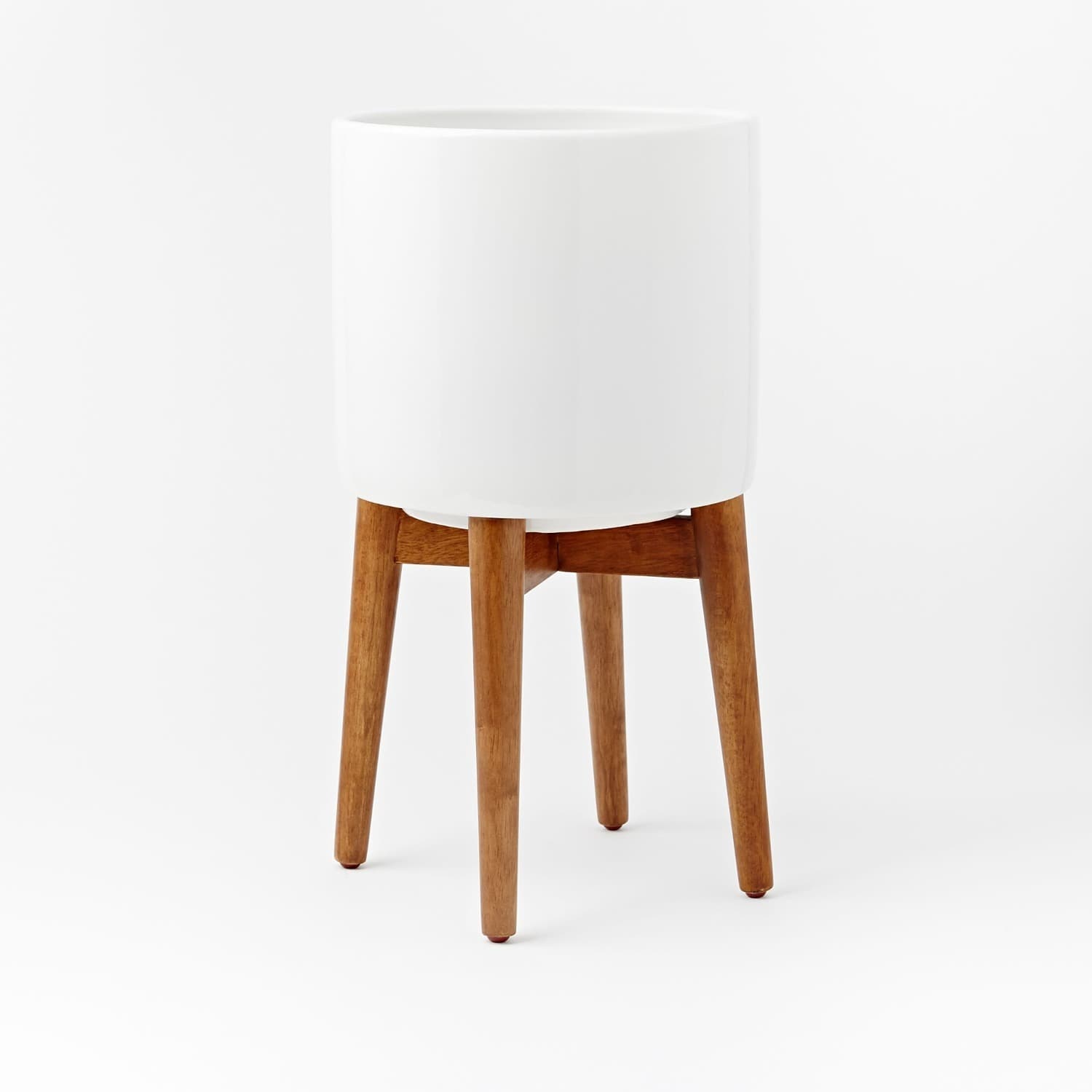 West Elm Mid-Century Turned Wood Leg Planter - AptDeco