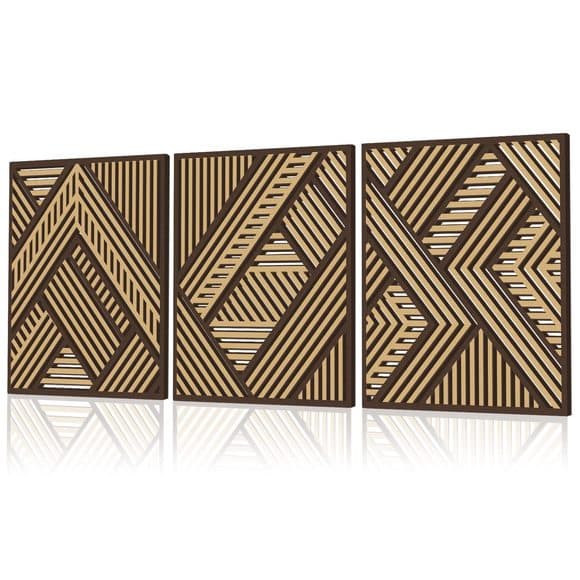 Tatuo | Wall Decor | 3 Pcs Geometric Wood Wall Art Decor Modern Slatted ...