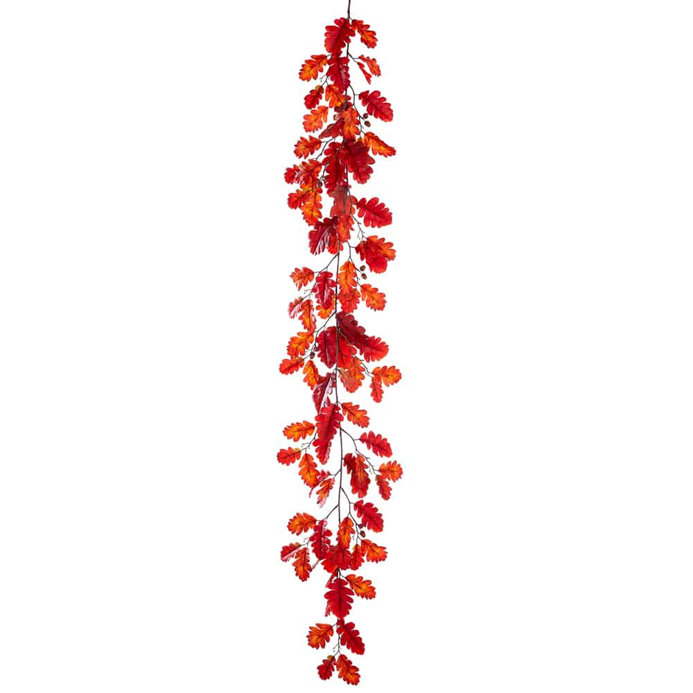 6' Oak Leaf Garland Brick | Burgundy | Artificial | 6 pieces | Silk ...