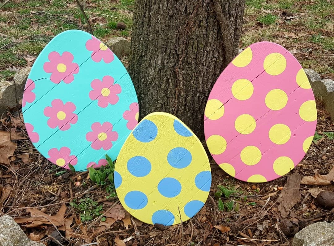 Outdoor Easter Decor, One Wooden Easter Egg, One Medium Outdoor Easter ...