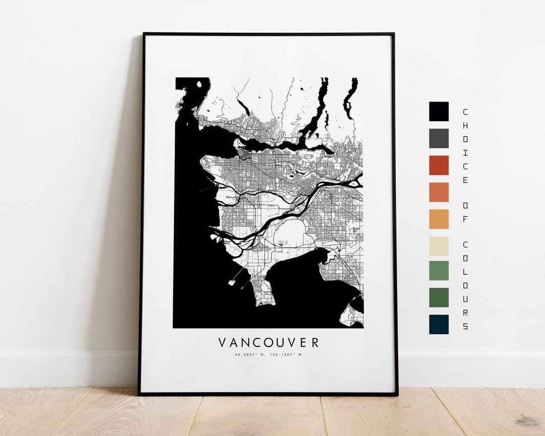 Vancouver Map Print - City Map Poster - Map Art - Map Wall Art - Canada ...